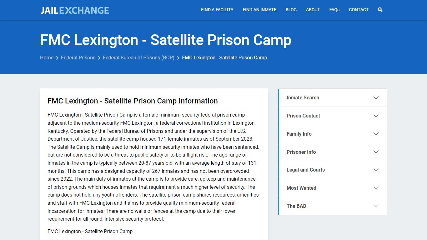 Federal Inmate Search - FMC Lexington - Satellite Prison Camp