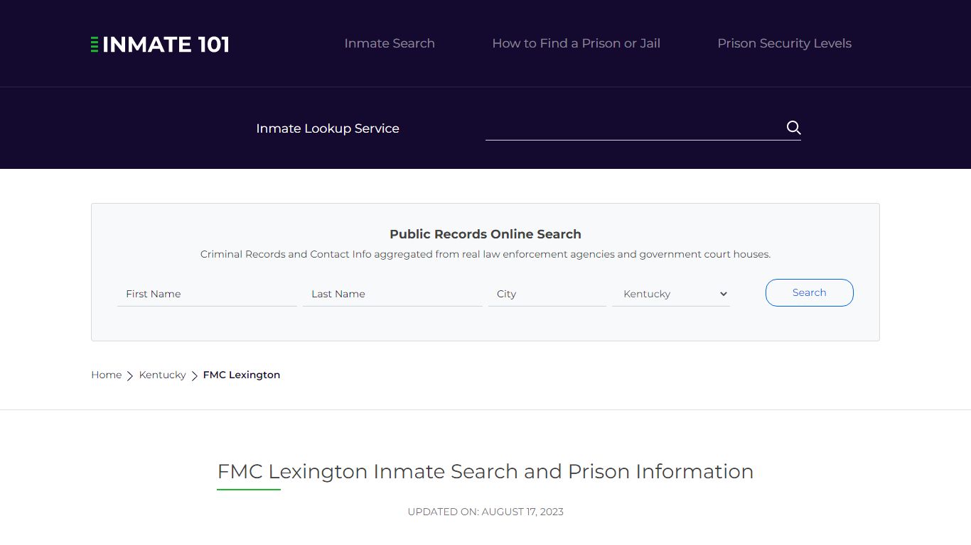 FMC Lexington Inmate Search | Lookup | Roster